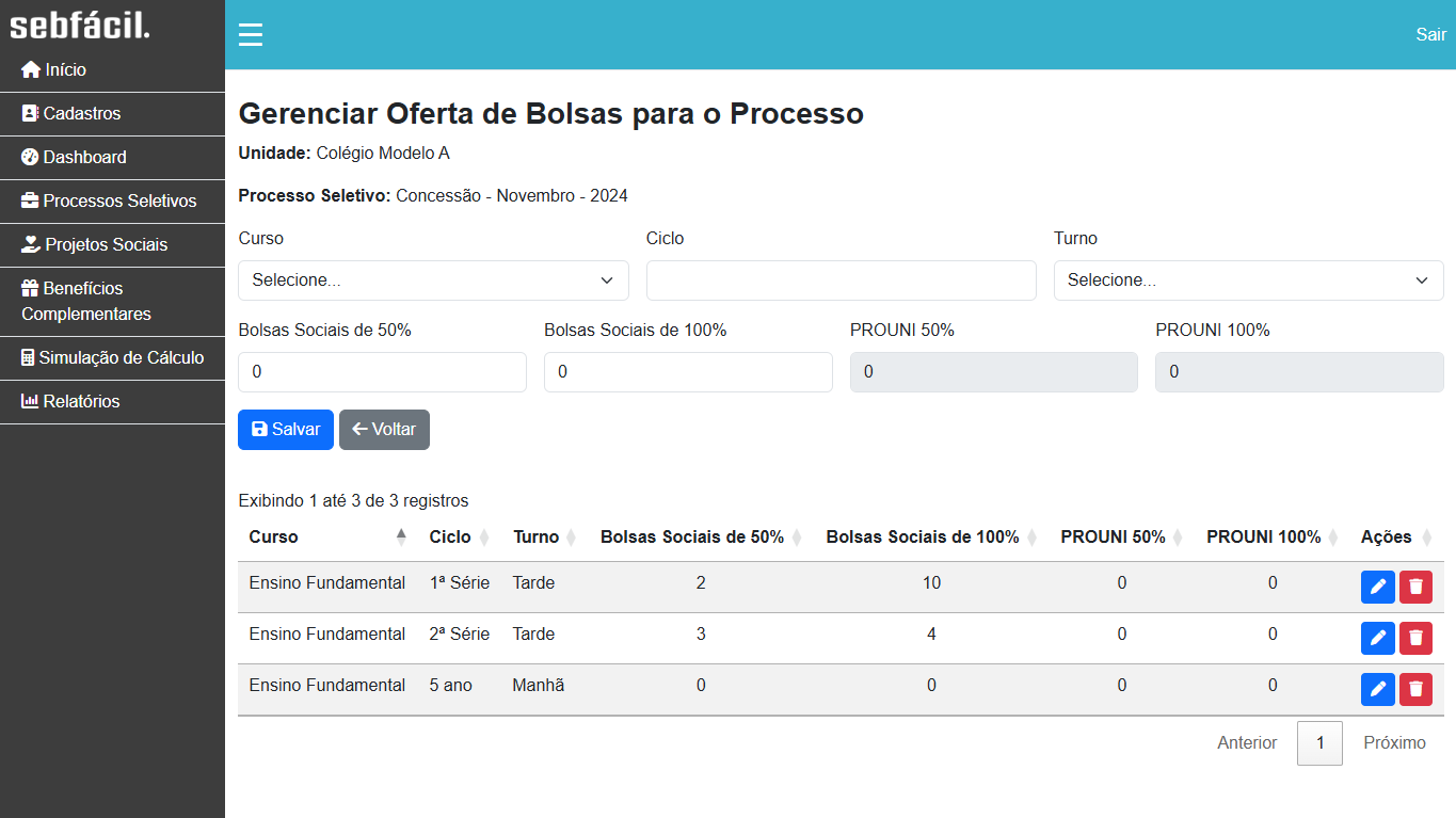 Visão do sistema SebFácil